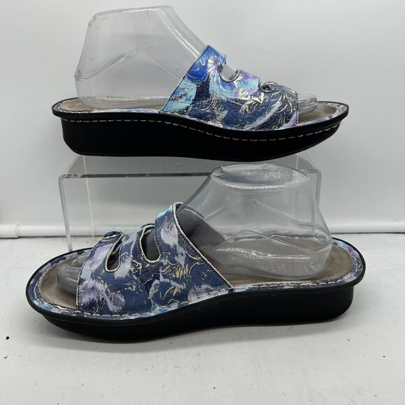 Alegria Sandals Womens 40 US 9.5-10 Fiona 3 Strap Slides Blue Leather FIO 243 - Picture 2 of 8